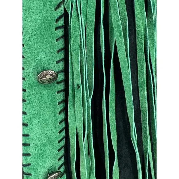 Bob Mackie Wearable Art Vintage Green Suede Leather Fringe Western Jacket Sz S - Picture 4 of 6